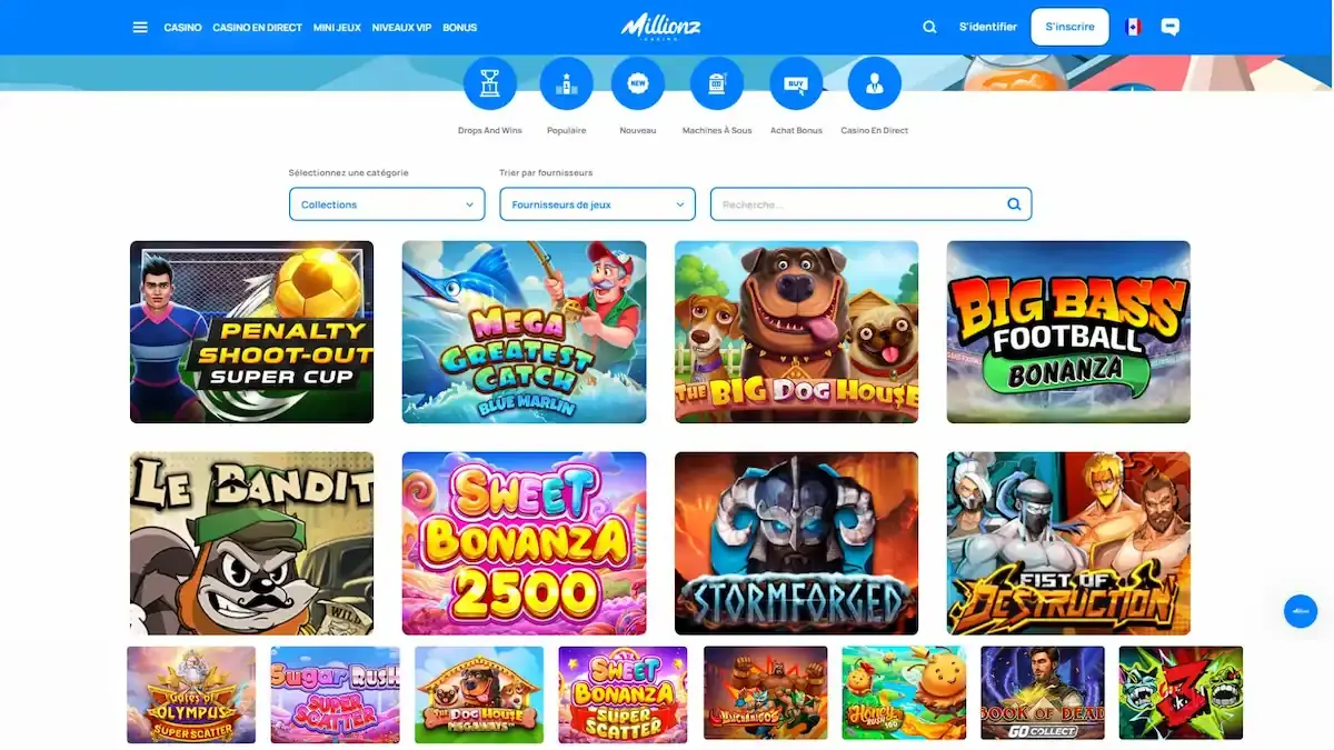 Aperçu du vaste catalogue de jeux certifiés depuis le lobby principal.