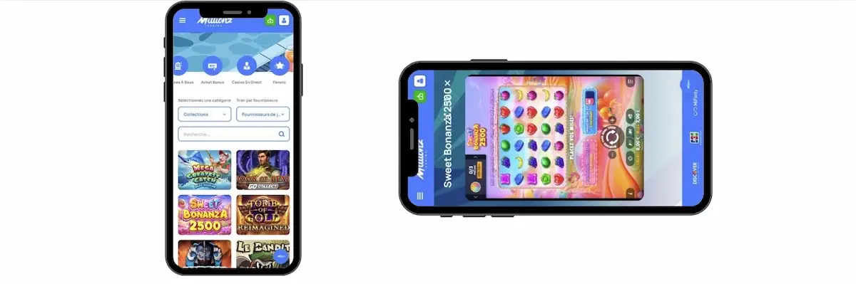 Aperçu de la plateforme Millionz Casino parfaitement optimisée pour appareils mobiles.